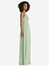 Side View Thumbnail - Celadon One-Shoulder Chiffon Maxi Dress with Shirred Front Slit
