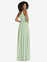 Rear View Thumbnail - Celadon One-Shoulder Chiffon Maxi Dress with Shirred Front Slit