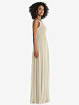 Side View Thumbnail - Champagne One-Shoulder Chiffon Maxi Dress with Shirred Front Slit