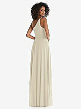 Rear View Thumbnail - Champagne One-Shoulder Chiffon Maxi Dress with Shirred Front Slit