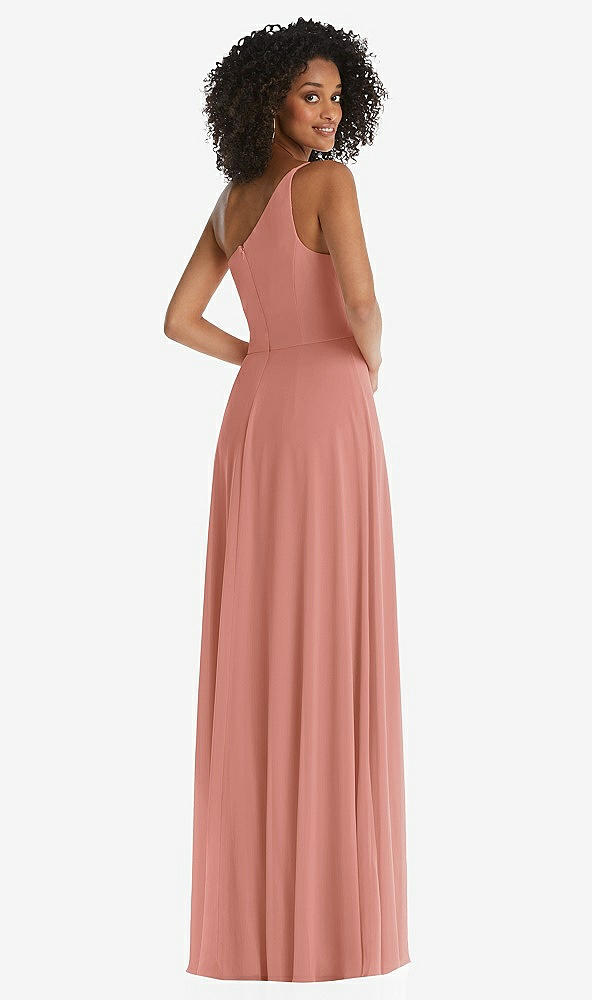 Back View - Desert Rose One-Shoulder Chiffon Maxi Dress with Shirred Front Slit