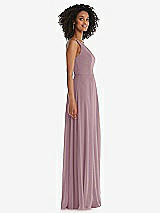 Side View Thumbnail - Dusty Rose One-Shoulder Chiffon Maxi Dress with Shirred Front Slit