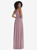 Rear View Thumbnail - Dusty Rose One-Shoulder Chiffon Maxi Dress with Shirred Front Slit