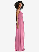 Side View Thumbnail - Orchid Pink One-Shoulder Chiffon Maxi Dress with Shirred Front Slit