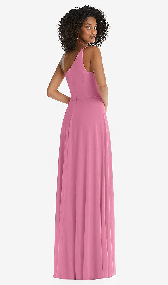 Back View - Orchid Pink One-Shoulder Chiffon Maxi Dress with Shirred Front Slit