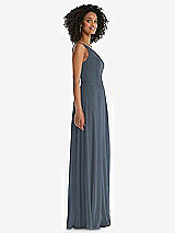 Side View Thumbnail - Silverstone One-Shoulder Chiffon Maxi Dress with Shirred Front Slit