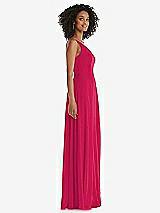 Side View Thumbnail - Vivid Pink One-Shoulder Chiffon Maxi Dress with Shirred Front Slit