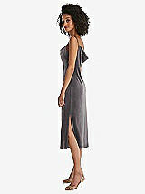 Side View Thumbnail - Caviar Gray Asymmetrical One-Shoulder Velvet Midi Slip Dress