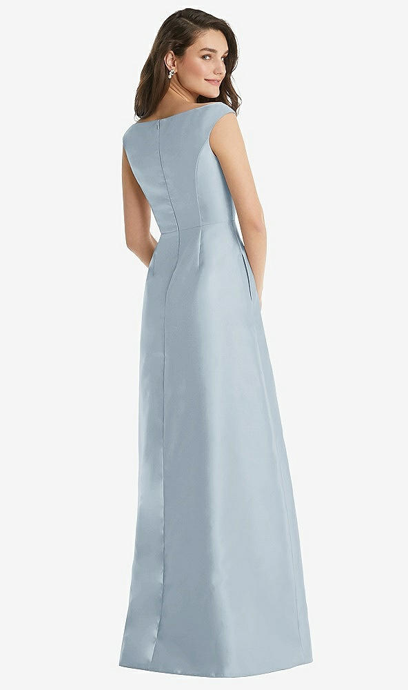 Back View - Mist Off-the-Shoulder Draped Wrap Maxi Dress with Pockets