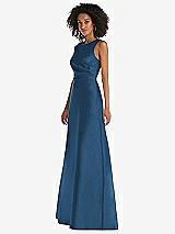 Side View Thumbnail - Dusk Blue Jewel Neck Asymmetrical Shirred Bodice Maxi Dress with Pockets