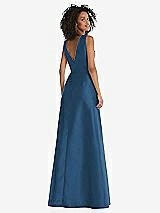 Rear View Thumbnail - Dusk Blue Jewel Neck Asymmetrical Shirred Bodice Maxi Dress with Pockets