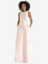 Front View Thumbnail - Blush Jewel Neck Asymmetrical Shirred Bodice Maxi Dress with Pockets