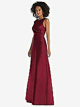 Side View Thumbnail - Burgundy Jewel Neck Asymmetrical Shirred Bodice Maxi Dress with Pockets