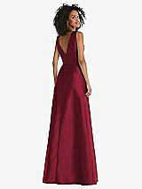 Rear View Thumbnail - Burgundy Jewel Neck Asymmetrical Shirred Bodice Maxi Dress with Pockets