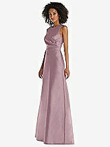 Side View Thumbnail - Dusty Rose Jewel Neck Asymmetrical Shirred Bodice Maxi Dress with Pockets