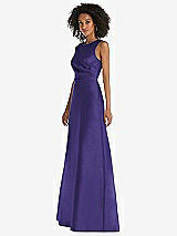 Side View Thumbnail - Grape Jewel Neck Asymmetrical Shirred Bodice Maxi Dress with Pockets