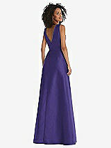 Rear View Thumbnail - Grape Jewel Neck Asymmetrical Shirred Bodice Maxi Dress with Pockets