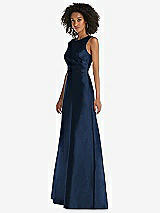 Side View Thumbnail - Midnight Navy Jewel Neck Asymmetrical Shirred Bodice Maxi Dress with Pockets