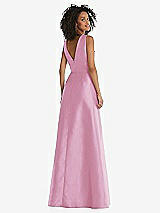 Rear View Thumbnail - Powder Pink Jewel Neck Asymmetrical Shirred Bodice Maxi Dress with Pockets
