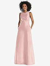 Front View Thumbnail - Rose - PANTONE Rose Quartz Jewel Neck Asymmetrical Shirred Bodice Maxi Dress with Pockets