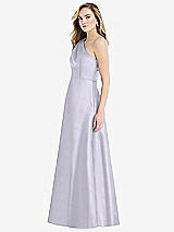 Side View Thumbnail - Silver Dove Pleated Draped One-Shoulder Satin Maxi Dress with Pockets