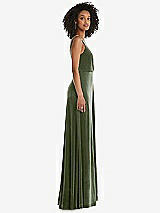 Side View Thumbnail - Sage Velvet Maxi Dress with Shirred Bodice and Front Slit