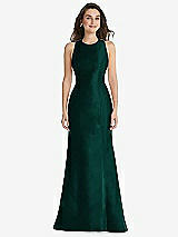 Front View Thumbnail - Evergreen Jewel Neck Bowed Open-Back Trumpet Dress 