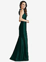 Side View Thumbnail - Evergreen Jewel Neck Bowed Open-Back Trumpet Dress 