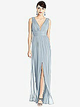Front View Thumbnail - Mist & Light Nude Illusion Plunge Neck Shirred Maxi Dress