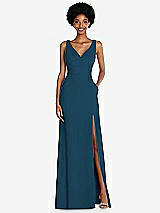 Front View Thumbnail - Atlantic Blue Square Low-Back A-Line Dress with Front Slit and Pockets