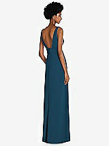 Rear View Thumbnail - Atlantic Blue Square Low-Back A-Line Dress with Front Slit and Pockets