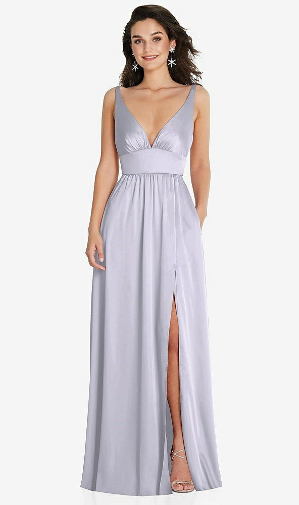Front View - Silver Dove Deep V-Neck Shirred Skirt Maxi Dress with Convertible Straps