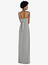 Rear View Thumbnail - Chelsea Gray Draped Chiffon Grecian Column Gown with Convertible Straps