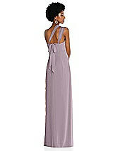 Alt View 2 Thumbnail - Lilac Dusk Draped Chiffon Grecian Column Gown with Convertible Straps