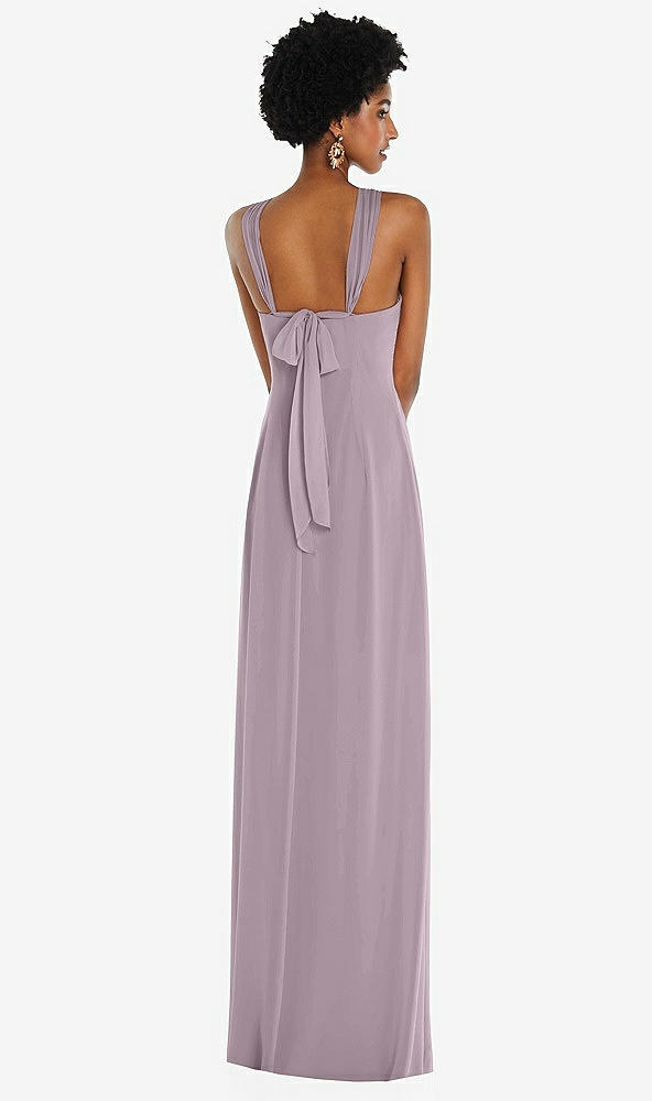 Back View - Lilac Dusk Draped Chiffon Grecian Column Gown with Convertible Straps