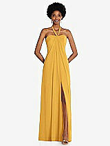 Front View Thumbnail - NYC Yellow Draped Chiffon Grecian Column Gown with Convertible Straps