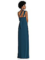Alt View 2 Thumbnail - Atlantic Blue Draped Chiffon Grecian Column Gown with Convertible Straps