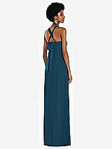 Side View Thumbnail - Atlantic Blue Draped Chiffon Grecian Column Gown with Convertible Straps