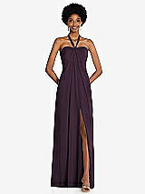 Front View Thumbnail - Aubergine Draped Chiffon Grecian Column Gown with Convertible Straps