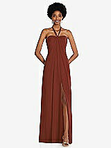 Front View Thumbnail - Auburn Moon Draped Chiffon Grecian Column Gown with Convertible Straps