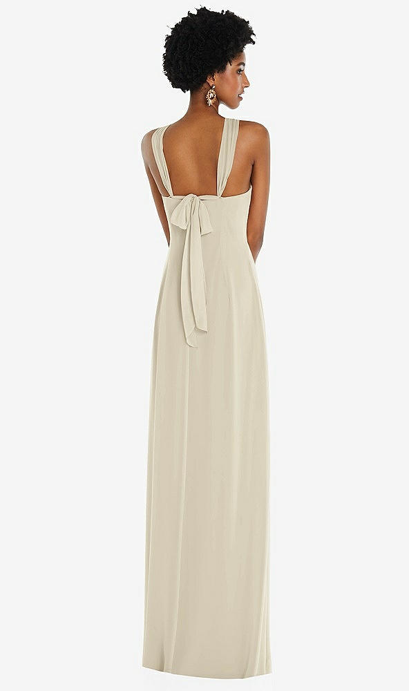 Back View - Champagne Draped Chiffon Grecian Column Gown with Convertible Straps