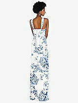 Rear View Thumbnail - Cottage Rose Dusk Blue Draped Chiffon Grecian Column Gown with Convertible Straps