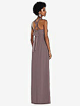 Side View Thumbnail - French Truffle Draped Chiffon Grecian Column Gown with Convertible Straps