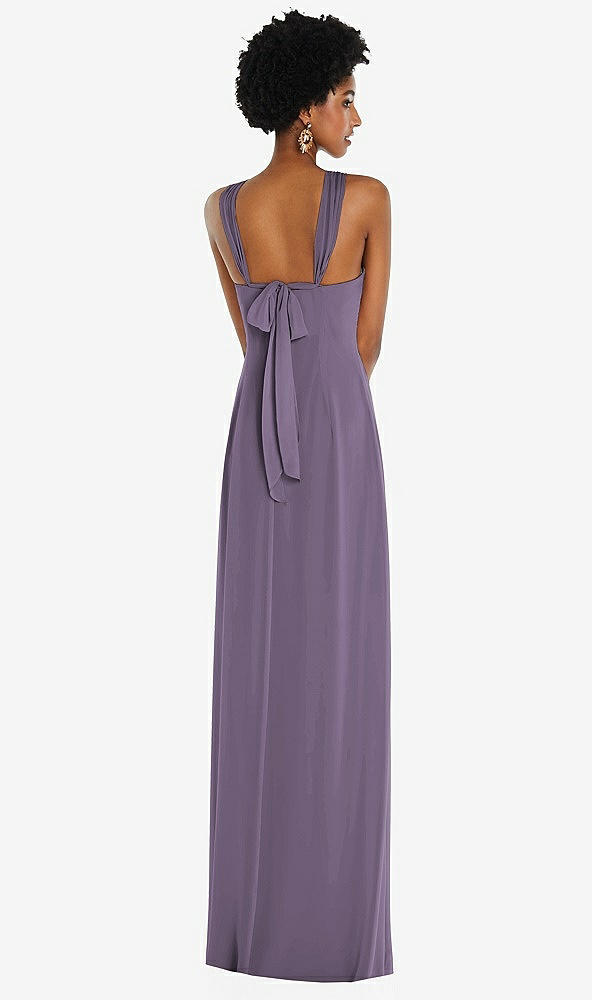 Back View - Lavender Draped Chiffon Grecian Column Gown with Convertible Straps