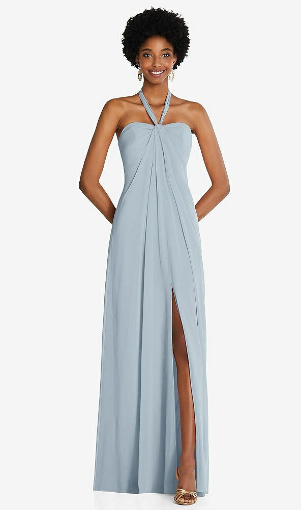 Front View - Mist Draped Chiffon Grecian Column Gown with Convertible Straps