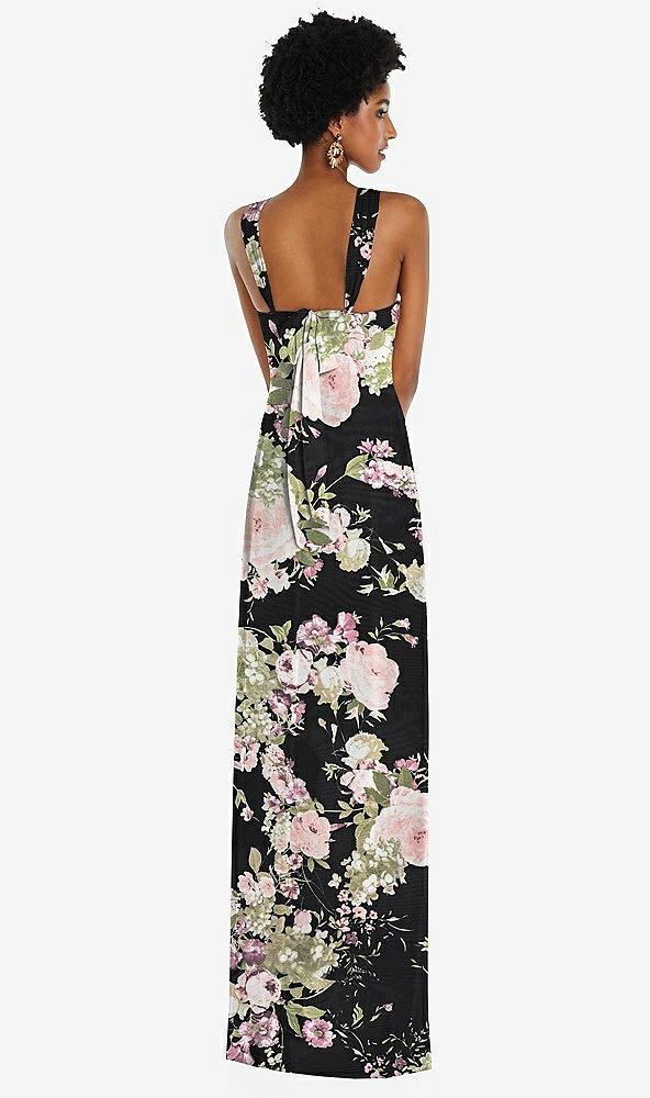 Back View - Noir Garden Draped Chiffon Grecian Column Gown with Convertible Straps