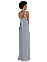 Alt View 2 Thumbnail - Platinum Draped Chiffon Grecian Column Gown with Convertible Straps