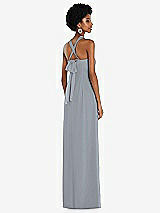 Side View Thumbnail - Platinum Draped Chiffon Grecian Column Gown with Convertible Straps