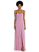 Alt View 3 Thumbnail - Powder Pink Draped Chiffon Grecian Column Gown with Convertible Straps