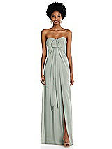 Alt View 3 Thumbnail - Willow Green Draped Chiffon Grecian Column Gown with Convertible Straps